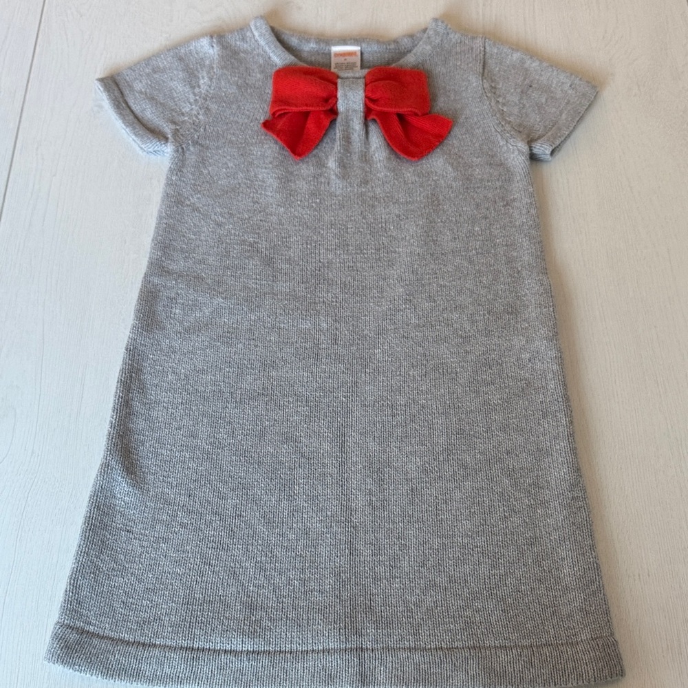 Girls Gymboree Gray Sweater Dress with Orange Bow Size 6